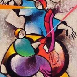 Tableau abstrait musique femme et son enfant