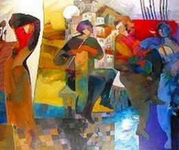 Tableau abstrait flutiste