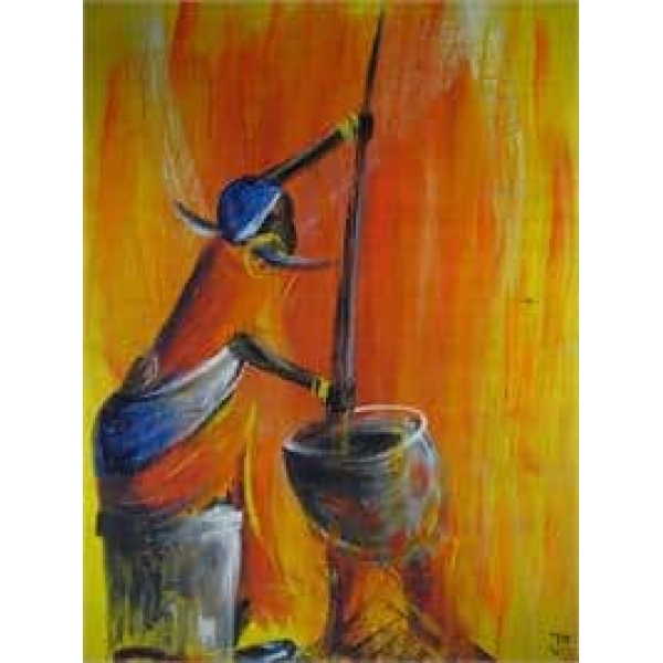 Femme africaine pilant le blé PST0931 1392193264