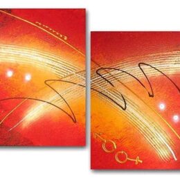 Tableau diptyque contemporain orange or