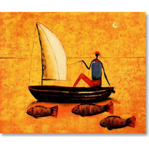 Peinture pêcheur africain coucher de soleil PST1063 1392195903