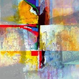 Tableau carré gris jaune bleu