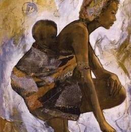 Peinture femme africaine portant un enfant