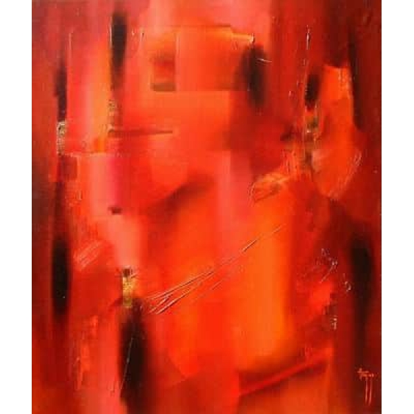 Tableau peinture abstraite rouge orange PST2124 1382444379