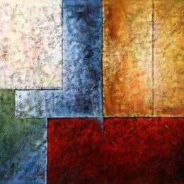 Peinture abstraite marron vert bleu