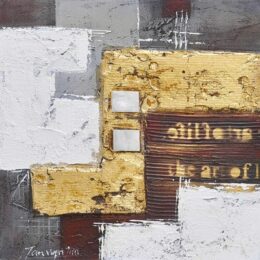 Tableau carré abstrait or gris