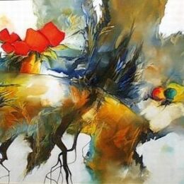 Peinture abstraite marron bleu