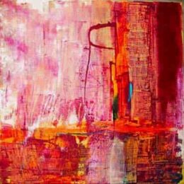 Tableau abstrait carré rose rouge