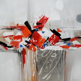 Tableau abstrait carré gris rouge blanc