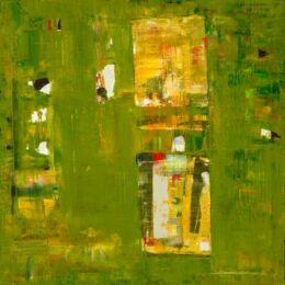 Tableau vert et jaune carré abstrait