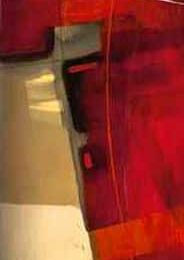 Tableau peinture abstrait vertical beige rouge