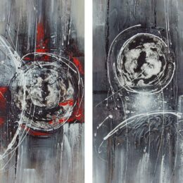 Diptyque abstrait gris rouge