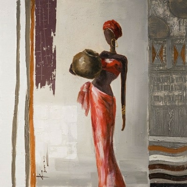 Femme porteuse en tenue traditionnelle peinture africaine 8551FC8551