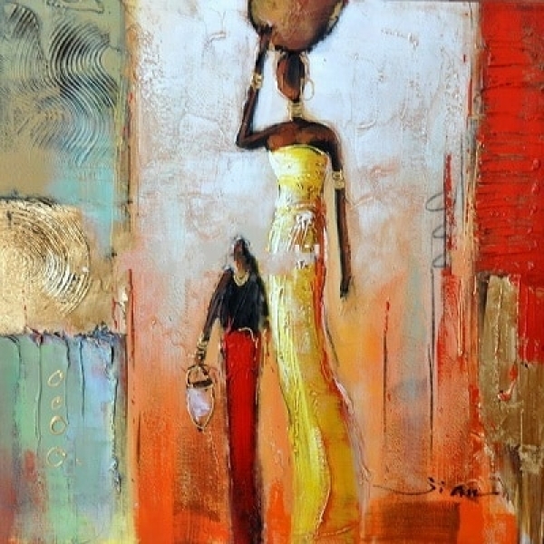 Femme africaine porteuse d'eau peinture africaine 8558FC8558