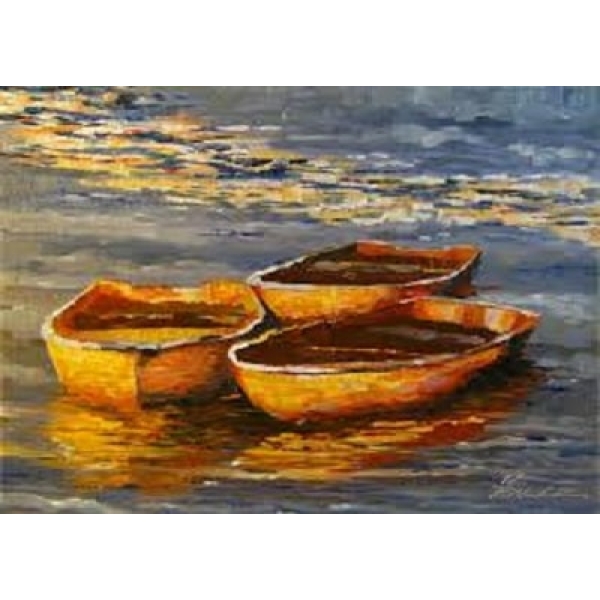 Barques au coucher de soleil peinture bateaux 2356FC2356PA