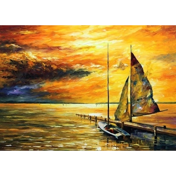 Petit voilier quai au crépuscule peinture bateaux 2387FC2387PA