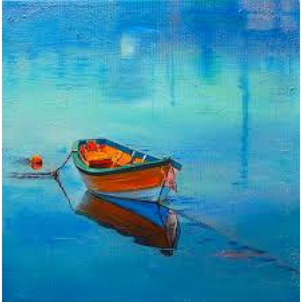 Petite barque sur une mer bleue peinture bateaux 3842 FC3842