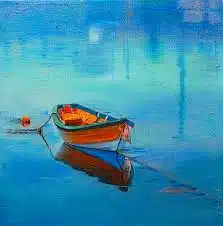 Petite barque sur une mer bleue peinture bateaux 3842 FC3842