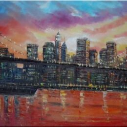Peinture pont Brooklyn et quartier Manhattan