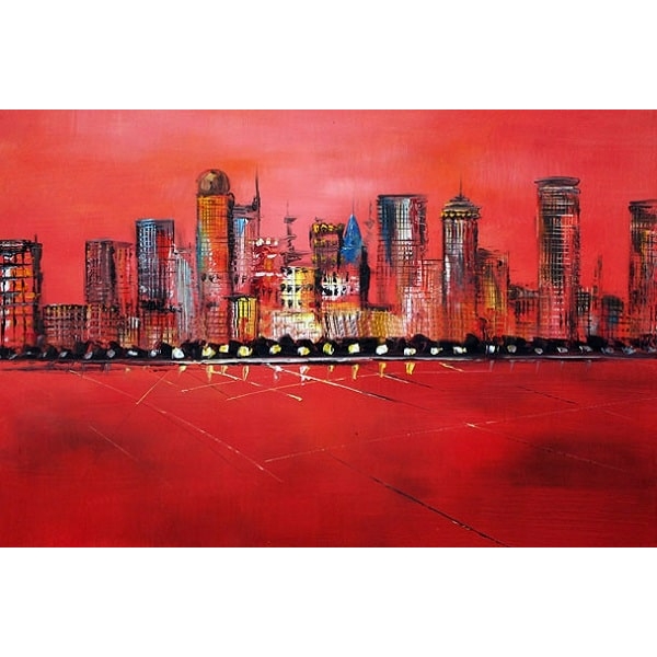 Tableau toile city rouge noir peinture city 8010FC8010PA