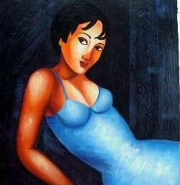 Peinture femme moderne betty boop robe bleue