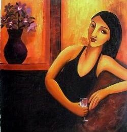 Peinture femme moderne robe noire