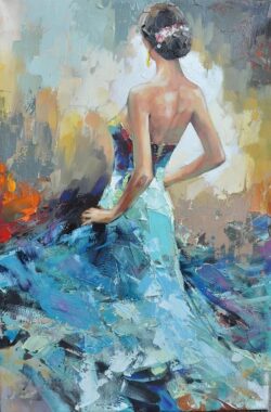 Peinture femme en robe de soiree bleue peinture moderne 6812FC6812PO