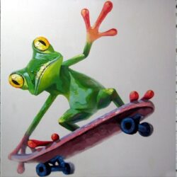 Tableau peinture pop art grenouille en skate board peinture moderne 7666FC7666