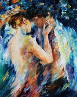 Peinture au couteau femme nue embrassant un homme peinture nu 2102 FC2101PO