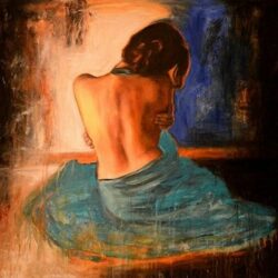Peinture femme nue vue de dos avec un voile azur peinture nu 5502FC5502