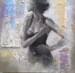 Peinture femme brune en guêpière peinture nu 6040FC6040