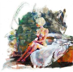Peinture femme blonde nue au bord de son lit peinture nus 5489FC5489