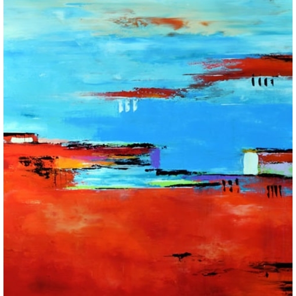 Tableau xxl abstrait contemporain rouge et bleu • Peintures sur toile