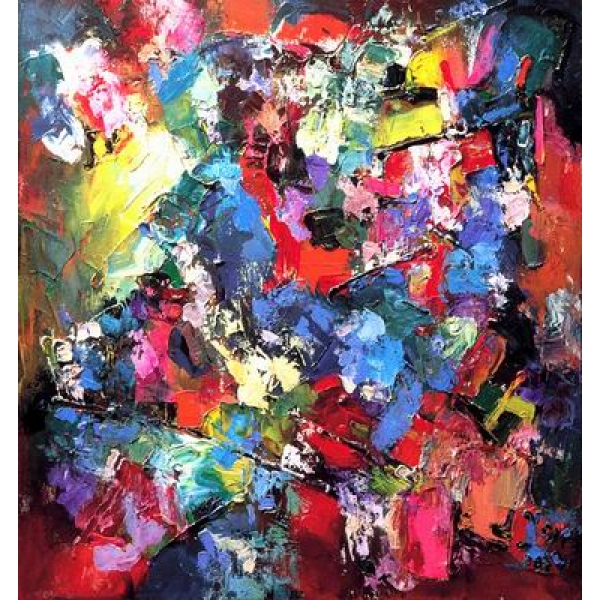 Tableau abstrait multicolore contemporain tableau abstrait carre 2436FC2436