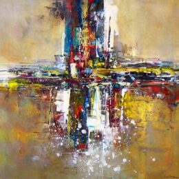 Tableau abstrait beige contemporain