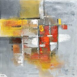 Tableau abstrait carré gris jaune orange