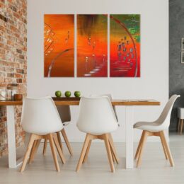 Tableau triptyque abstrait orange vert