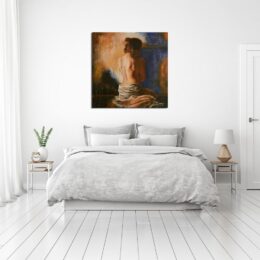 Peinture femme brune nue vue de dos