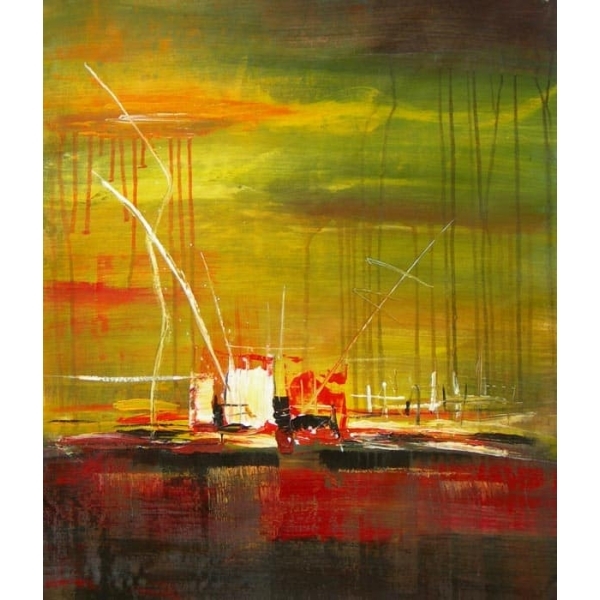 Tableau peinture abstrait rouge jaune vert IMG 001 127