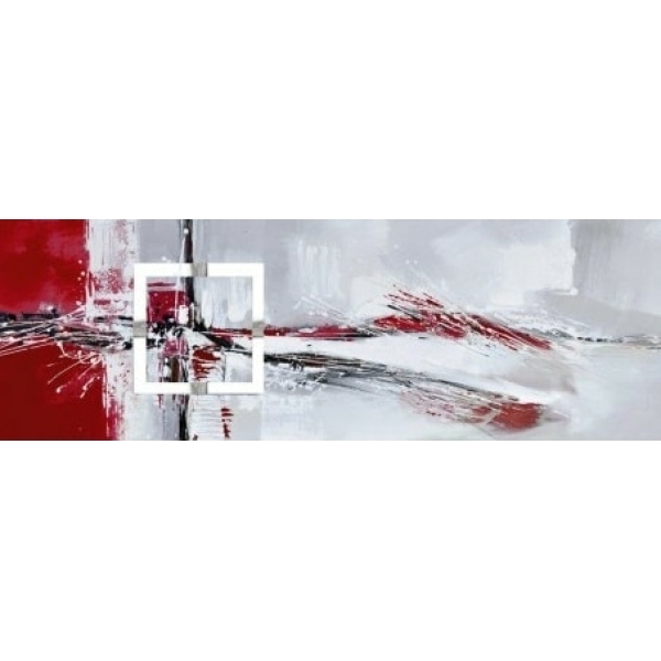 Tableau panoramique abstrait gris rouge carré blanc IMG 001 153