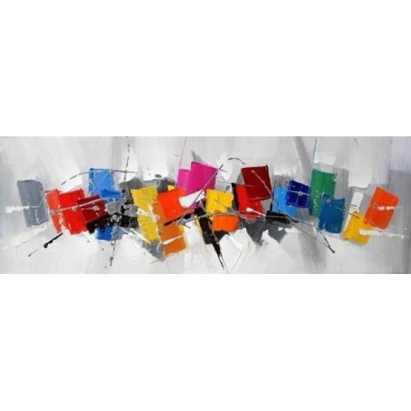 Tableau panoramique abstrait gris et cubes multicolores IMG 001 154