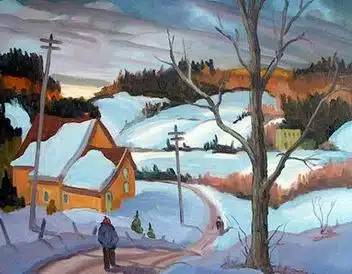 Peinture montagne campagne village neige Peinture montagne campagne village neige – Image 3