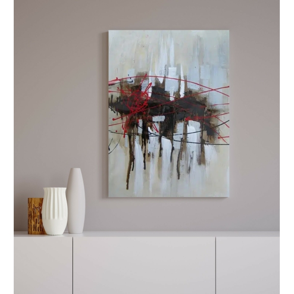 Peinture abstraite gris éclats de rouge IMG 001 38