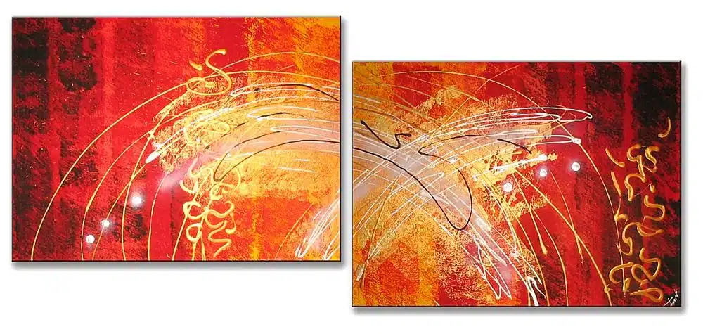 Tableau diptyque abstrait jaune orange Tableau diptyque abstrait jaune orange – Image 3