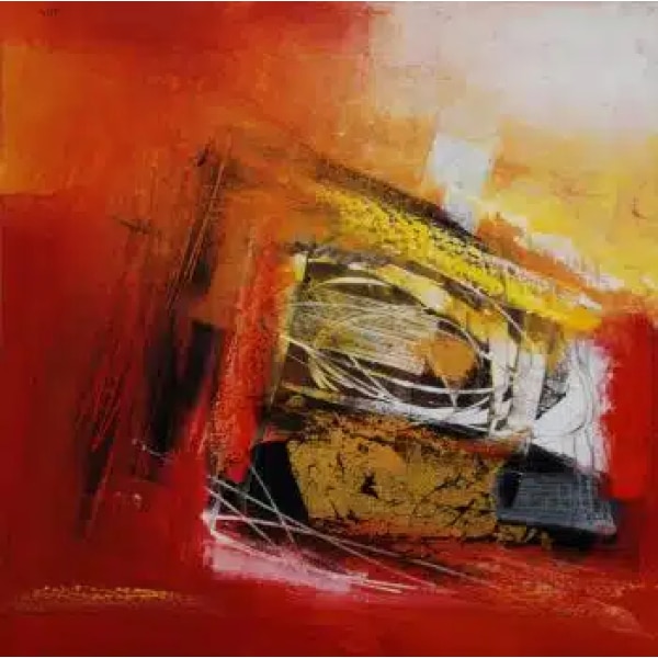 Peinture abstraite sur toile rouge jaune et noire IMG 001 72
