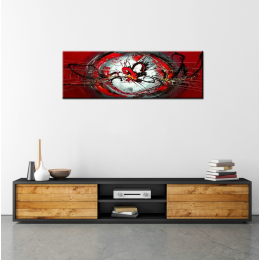 Tableau panoramique noir rouge blanc peinture abstraite. Bonne qualité, très original, accrochée sur un mur, au-dessus d'une table dans une maison