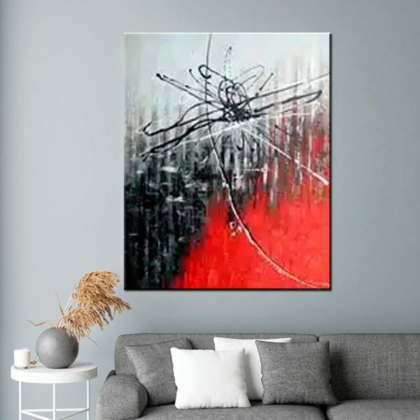 Peinture toile abstraite rouge gris noir IMG 002 129