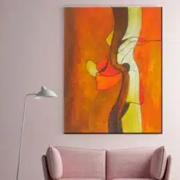 Peinture abstraite beige orange. Bonne qualité et à la mode accrochée sur un mur dans une maison