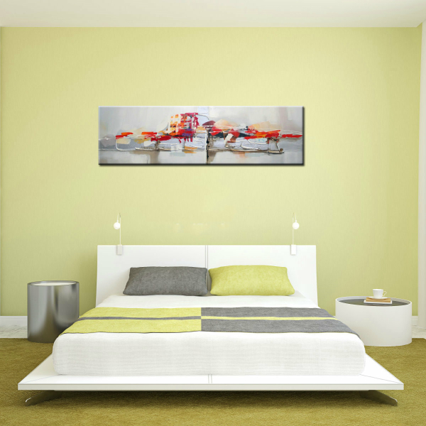 Tableau panoramique gris orange mauve abstrait IMG 002 250