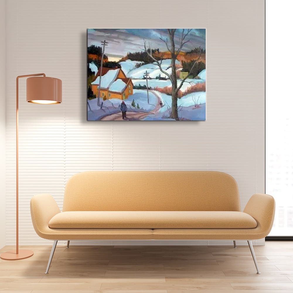 Peinture montagne campagne village neige Peinture montagne campagne village neige – Image 2